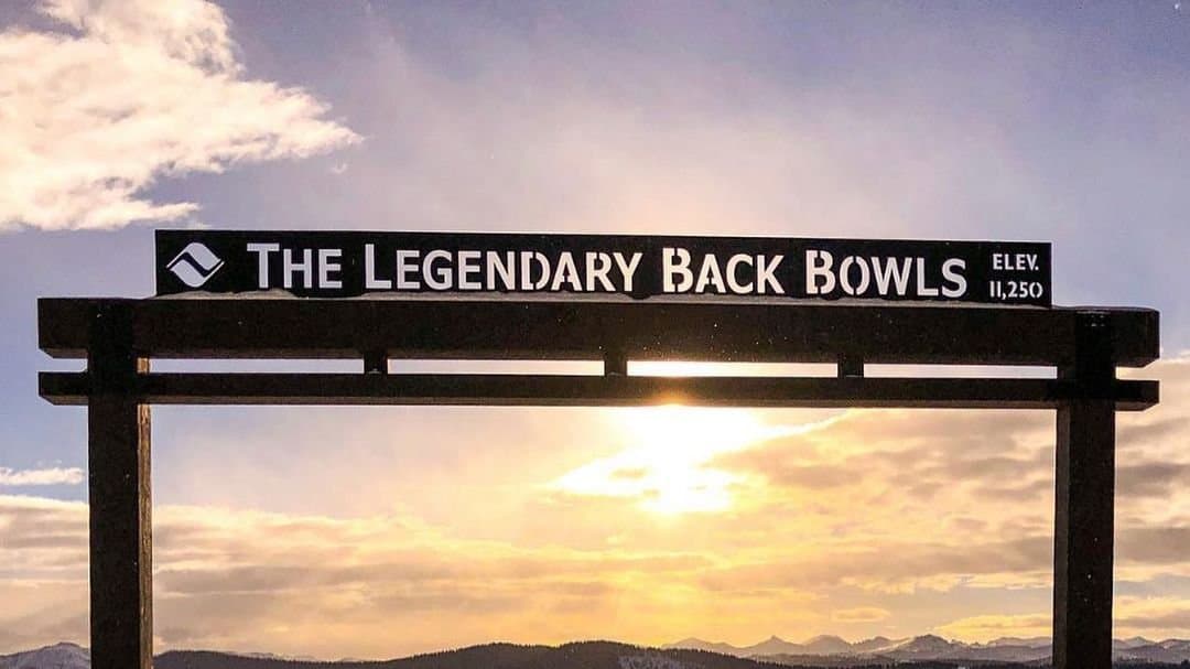 The Legendary Back Bowls sign at Vail at sunrise