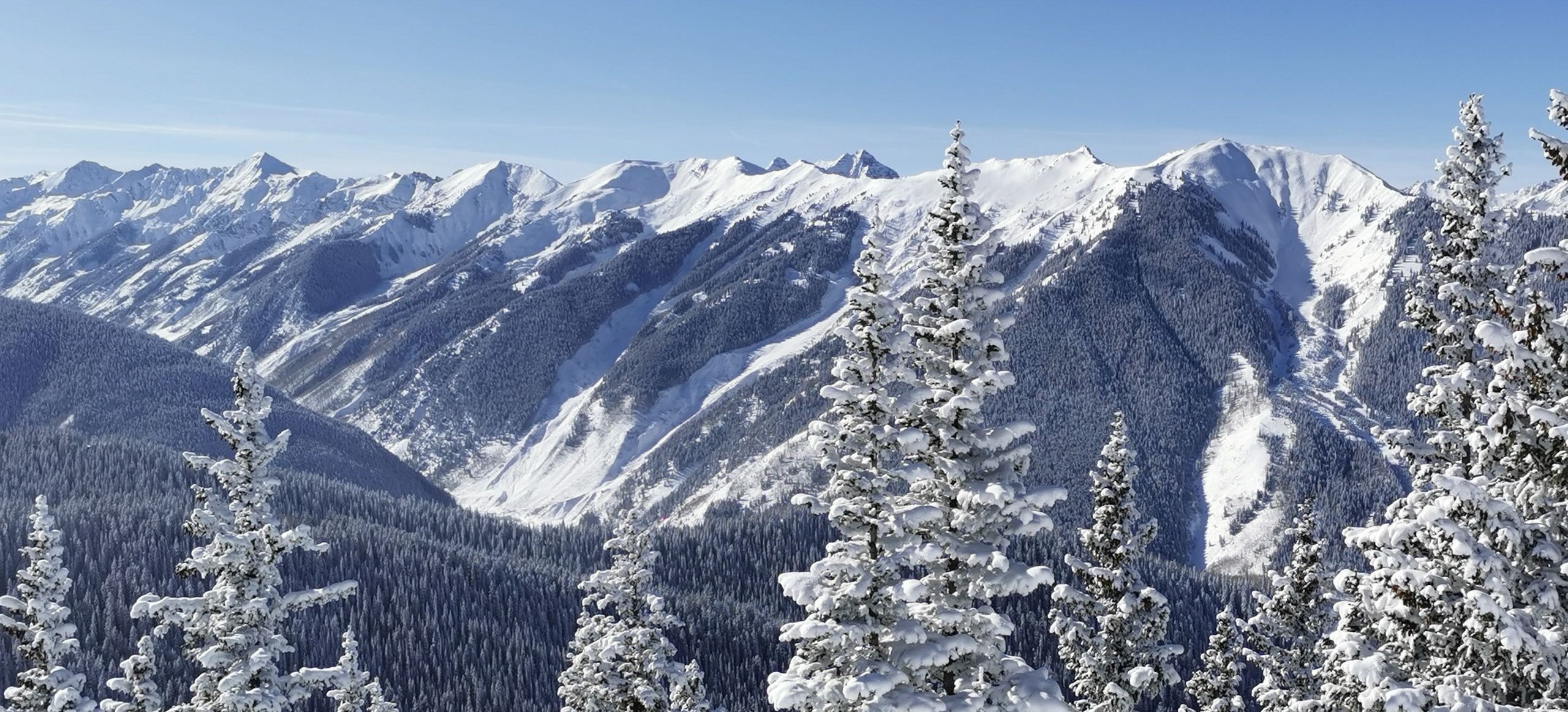 Snow covered peaks above a ski resort in Colorado