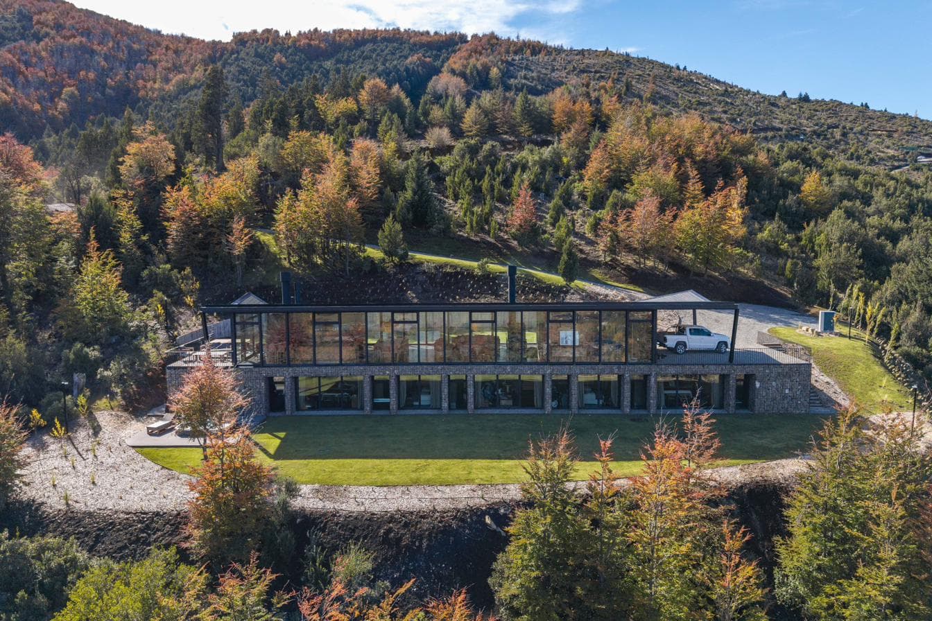 Mountain lodge surrounded by forest in Patagonia